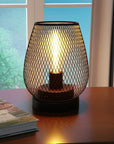 7" Black Battery Operated Novelty Bedside Lamp With Pierced Cone Shade