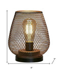 7" Black Battery Operated Novelty Bedside Lamp With Pierced Cone Shade