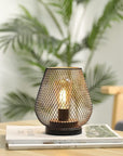 7" Black Battery Operated Novelty Bedside Lamp With Pierced Cone Shade