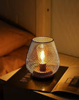 7" Black Battery Operated Novelty Bedside Lamp With Pierced Cone Shade
