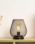 7" Black Battery Operated Novelty Bedside Lamp With Pierced Cone Shade
