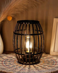 8" Black Battery Operated Novelty Bedside Lamp With Cage Shade