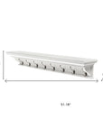 Eight Hook 51" White Solid Wood Wall Mount Coat Rack