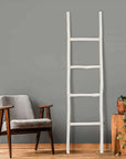 59" White Distressed Solid Wood Four Step Ladder Shelf