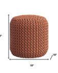 18" Orange Polyester Round Outdoor Pouf Ottoman