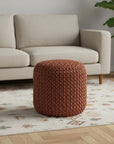 18" Orange Polyester Round Outdoor Pouf Ottoman