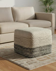 18" Gray And White Polyester Ombre Outdoor Pouf Ottoman