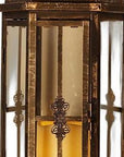 Set of Three Black And Gold Distressed Filigree Metal Tabletop Lantern Candle Holders