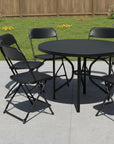 Set of Six Black Metal Outdoor Folding Stacking Dining Chairs