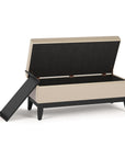 42" Cream and Dark Brown Tufted Faux Leather and Solid Wood Upholstered Storage Bench With Tray
