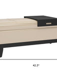 42" Cream and Dark Brown Tufted Faux Leather and Solid Wood Upholstered Storage Bench With Tray