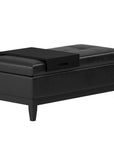 42" Cream and Dark Brown Tufted Faux Leather and Solid Wood Upholstered Storage Bench With Tray