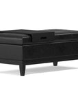 42" Cream and Dark Brown Tufted Faux Leather and Solid Wood Upholstered Storage Bench With Tray
