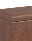54" Saddle Brown And Dark Brown Faux Leather And Solid Wood Upholstered Storage Bench With Flip Top
