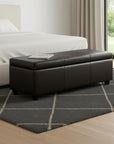 48" Brown Faux Leather And Solid Wood Upholstered Storage Bench With Flip Top