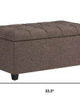 33" Saddle Brown And Espresso Tufted Faux Leather And Solid Wood Upholstered Distressed Storage Bench With Flip Top