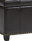 33" Cream and Espresso Faux Leather and Solid Wood Upholstered Storage Bench With Flip Top