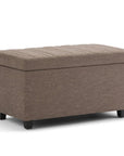 33" Fawn And Espresso Linen Blend Upholstered Storage Bench With Flip Top