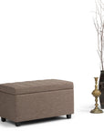 33" Fawn And Espresso Linen Blend Upholstered Storage Bench With Flip Top