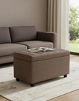 33" Fawn And Espresso Linen Blend Upholstered Storage Bench With Flip Top