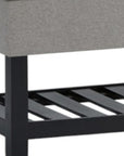 43" Gray And Espresso Tufted Faux Linen And Solid Wood Upholstered Storage Bench With Flip Top And Shelves