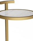 24" White and Gold Marble and Iron Round End Table