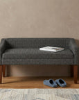 50" Dark Gray and Brown Fabric and Wood Upholstered Bench