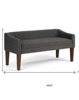 50" Dark Gray and Brown Fabric and Wood Upholstered Bench
