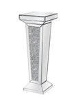 35" Silver Mirrored Glass And Faux Crystals Pedestal Accent Table