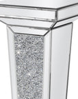 35" Silver Mirrored Glass And Faux Crystals Pedestal Accent Table