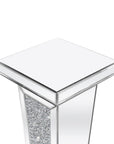 35" Silver Mirrored Glass And Faux Crystals Pedestal Accent Table