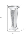 35" Silver Mirrored Glass And Faux Crystals Pedestal Accent Table