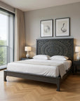 Three Piece Black Solid Wood Bedroom Set