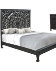 Three Piece Black Solid Wood Bedroom Set