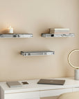 Set Of Three Silver Glass Wall Mounted Floating Shelf