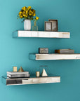 Set Of Three Silver Glass Wall Mounted Floating Shelf