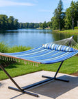 Light Blue And Dark Blue Striped Double Hammock