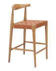 Set of Two 26" Tan Leather And Solid Wood Low Back Counter Height Bar Chairs