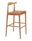Set of Two 26" Tan Leather And Solid Wood Low Back Counter Height Bar Chairs