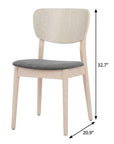 Set of Two Gray And Natural Faux Linen And Wood Open Back Dining Side Chairs