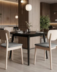 Set of Two Gray And Natural Faux Linen And Wood Open Back Dining Side Chairs