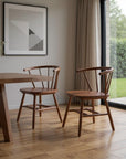Set of Two Walnut And Brown Solid Wood Windsor Back Dining Side Chairs