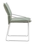 Set of Two Green And Silver Faux Linen And Wood Dining Side Chairs