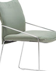 Set of Two Green And Silver Faux Linen And Wood Dining Side Chairs