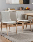 Set of Two Gray And Natural Fabric And Solid Wood Dining Side Chairs