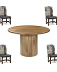 Five Piece Brown Round Solid Wood Dining Set with Four Chairs
