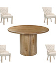 Five Piece Brown Round Solid Wood Dining Set with Four Chairs