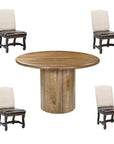 Five Piece Brown Round Solid Wood Dining Set with Four Chairs