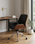 Black Rosewood and Silver Adjustable Height Swivel Rolling Conference Office Chair