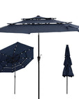 10' Dark Blue Polyester Octagonal Tilt Lighted Market Patio Umbrella